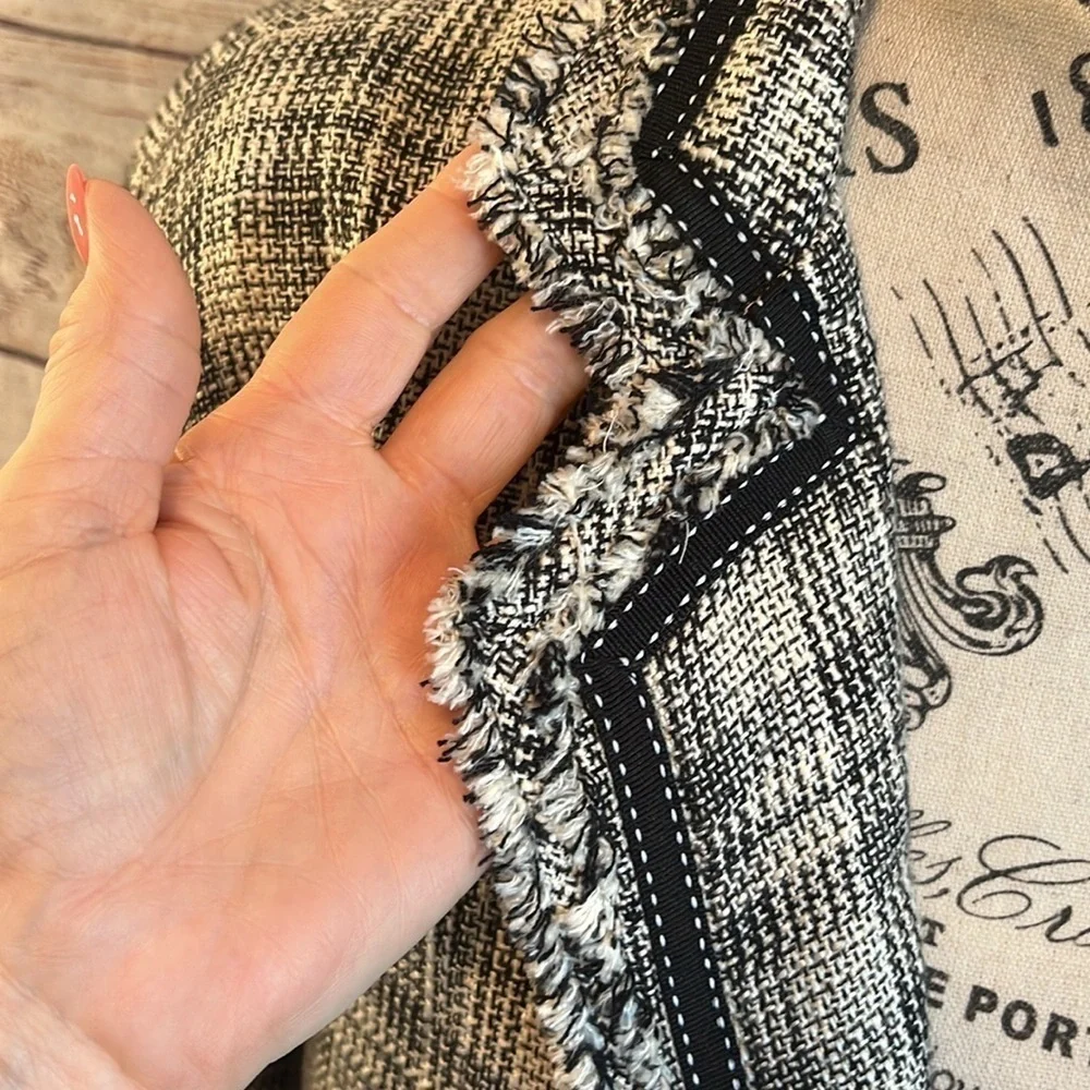 Chico's Black and White Tweed Fringe Blazer